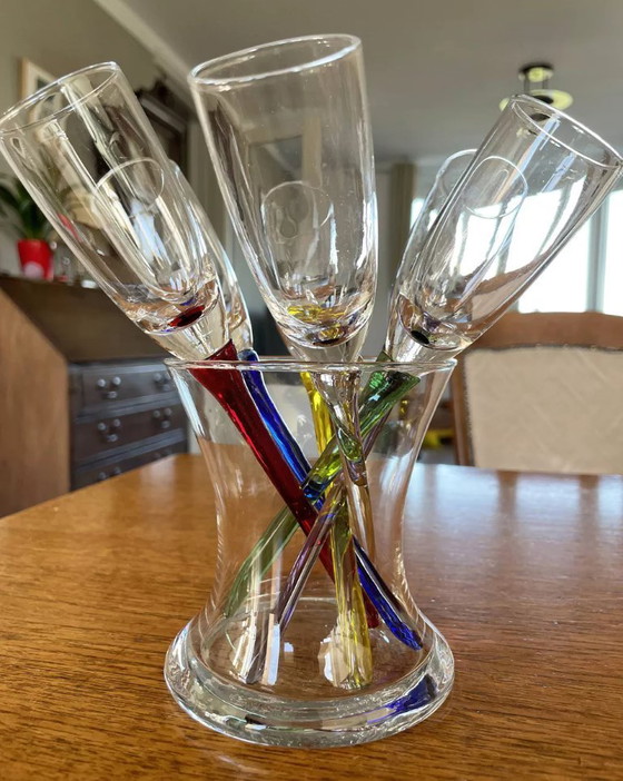 Image 1 of Service neuf Vintage de 6 flûtes à champagne en verre 