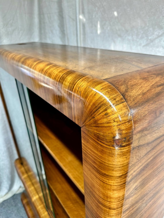 Antique Art Deco Style Display Cabinet Burr Walnut 1920s/30s, Wood, Brown (photo 14 of 15)