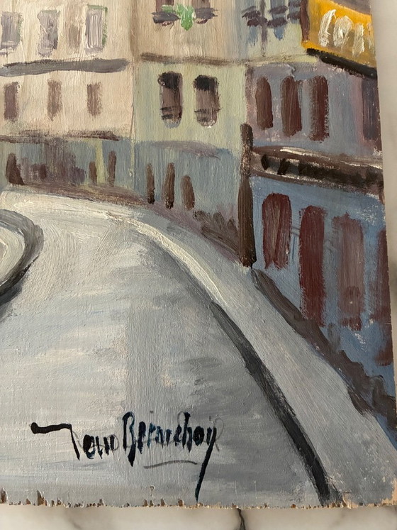 Image 1 of Antique oil painting on hardboard, Paris, rue de l'Hôtel de Ville