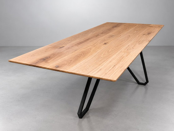 Dining table with wooden top and black metal base, Reclaim Studio, Brown, Modern (photo 3 of 7)