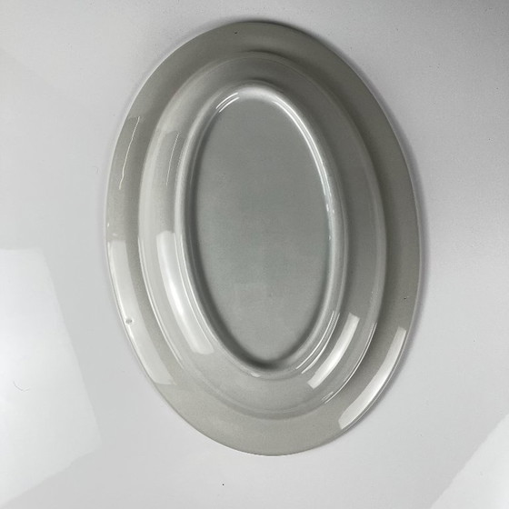 Image 1 of Grande piatto ovale bianco e blu, motivo di uccelli e fiori