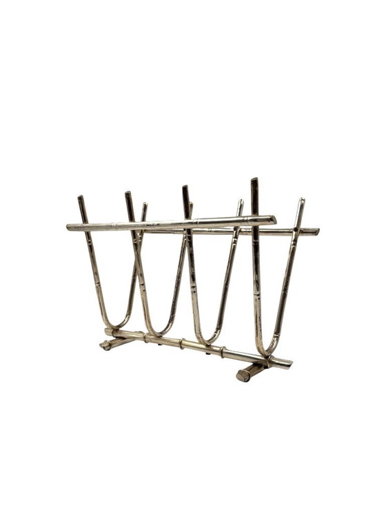 Image 1 of Hollywood regency bamboo shaped brass magazine rack, Italy 1970s