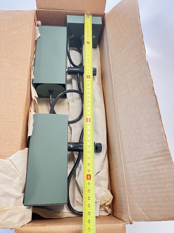 Image 1 of Philips NPS 69 plafondlamp 1970 nog in doos donker groen