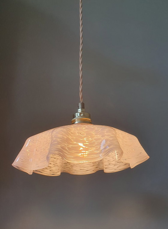 Image 1 of Lampada a sospensione vintage in vetro di Clichy, anni '30, lampada da soffitto Art Déco