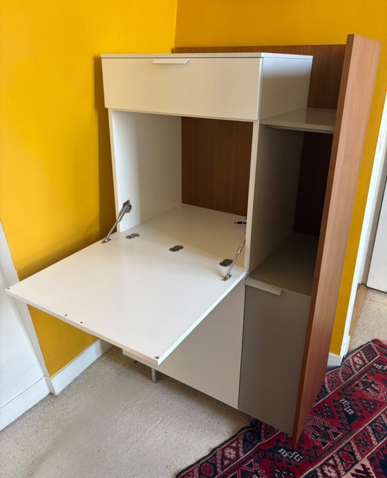 Armadio contenitore con scrivania a ribalta, beige e legno, Cinna, Armadi contenitori, MDF, Modern (foto 3 di 6)