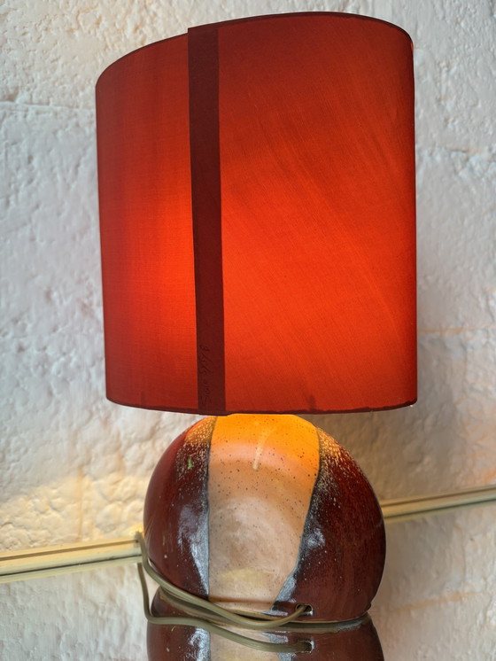 Image 1 of Handgemaakte lamp van keramiek en zijde uit de jaren 90