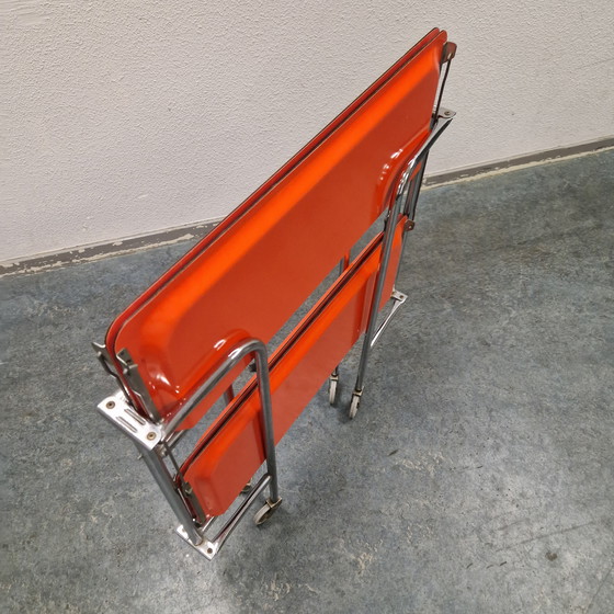 Image 1 of Carrello bar vintage, tavolino arancione anni '60/'70, tavolo di servizio