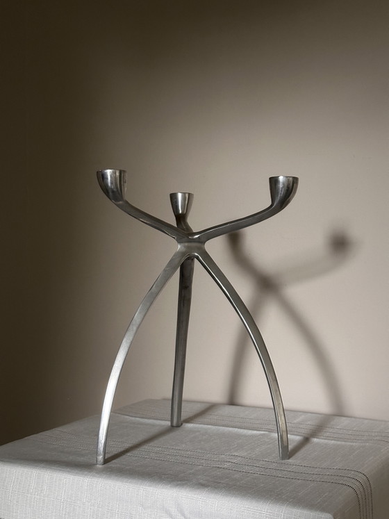 Vintage Space Age Tripod Candle Holder – Metal, Aluminium (photo 5 of 6)