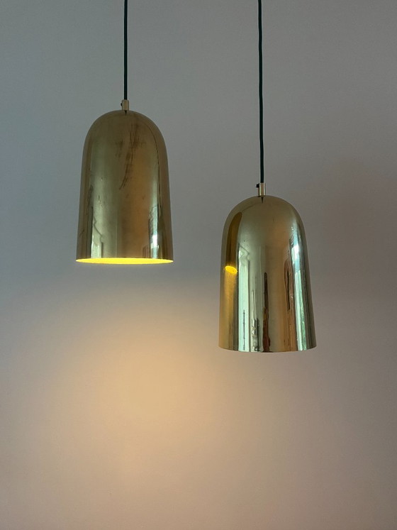 Image 1 of Vintage Deense messing hanglampen - set van 2