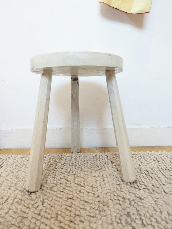 Image 1 of Brutalist white wooden milking stool