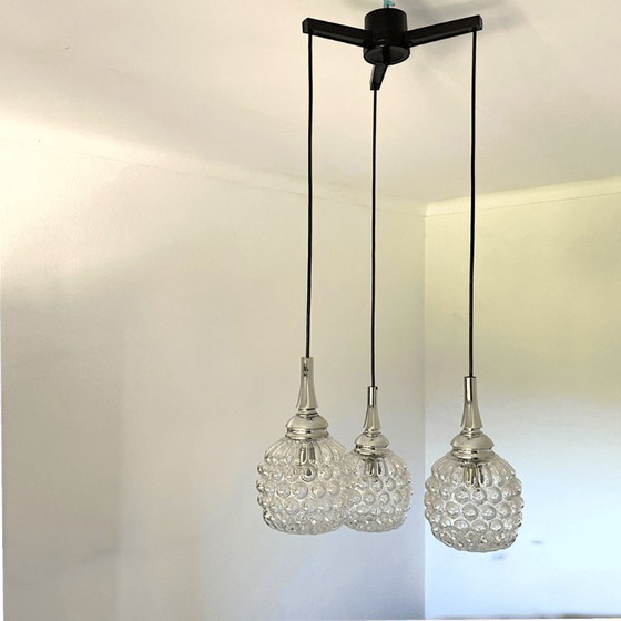 Mid Century Modern three light bubble glass cascading chandelier – Hustadt Leuchten (photo 4 of 16)