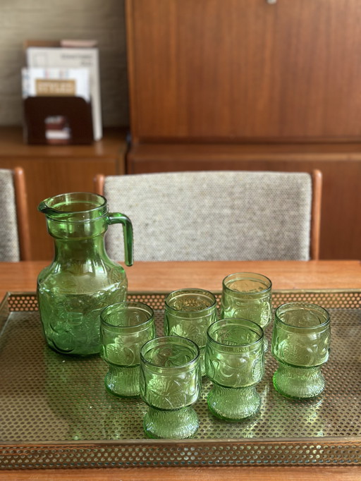 6 verres verts avec carafe d'eau Fidenza Italie