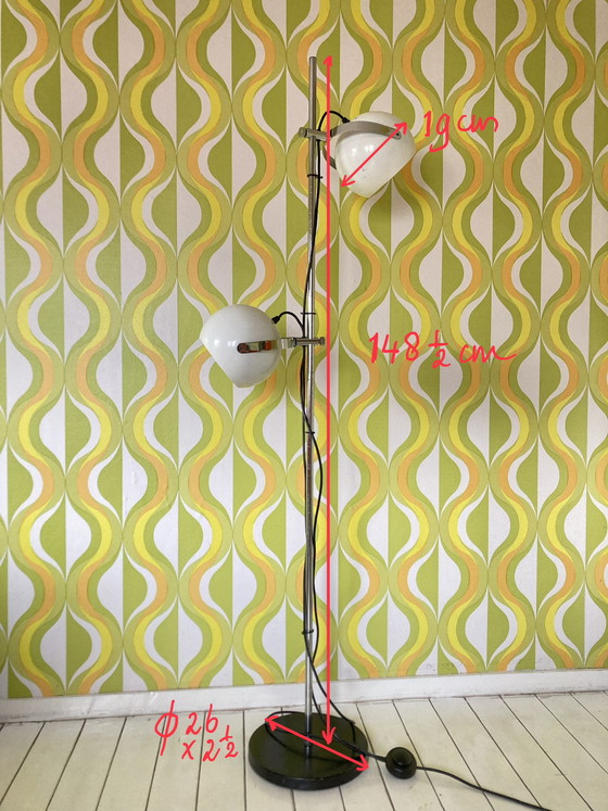 Image 1 of Lampadaire vintage de style spatial avec 2 spots sphériques