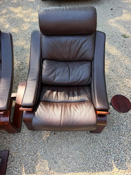 Vintage zetels Kroken lounge 1970 design stijl Ake Fribyter – Roche Bobois, Fauteuils, Leather, Wood (photo 5 of 6)