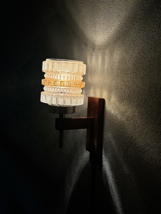 Image 1 of Vintage wall lamp with glass and wood