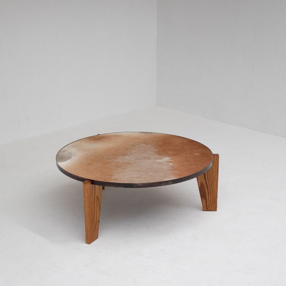 Image 1 of Set of Cowhide Coffee Tables with Wood Base