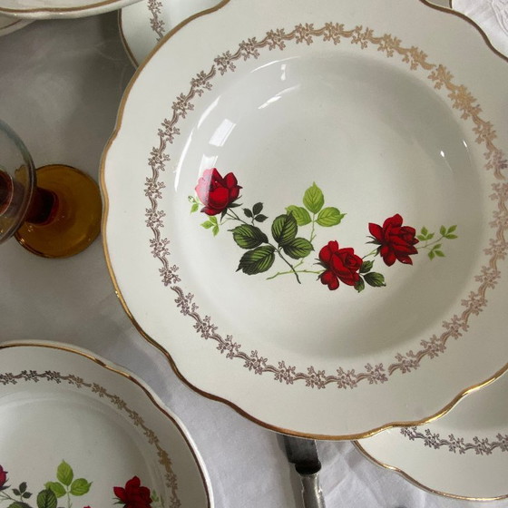 Image 1 of 6 antique earthenware soup plates from the French factory in Sarreguemines