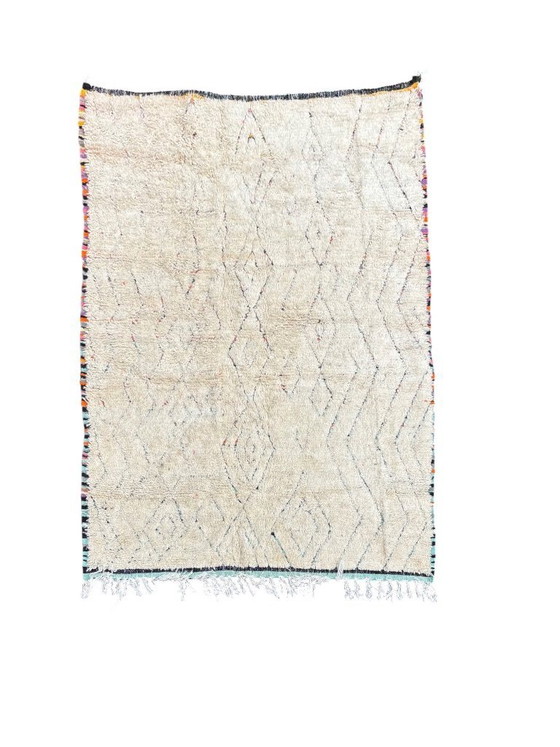 Image 1 of White Berber Moroccan Mrirt Wool Rug 160x290 cm– Handwoven Neutral Berber Carpet, Geometric Texture Design, Modern Minimalist De