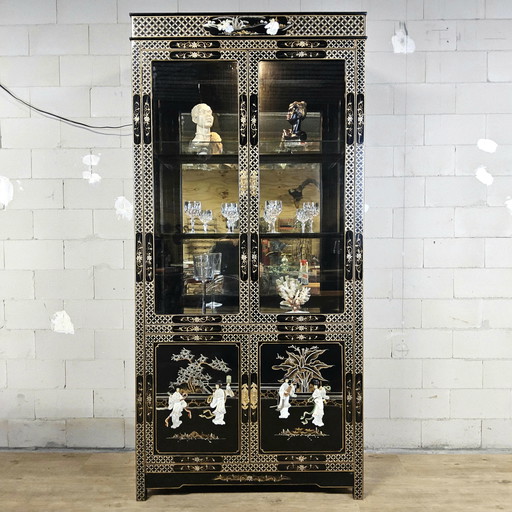 Vintage Chinese vitrinekast / Aziatische kast / Chinoiserie / oosterse kast / display cabinet / bohemian kast