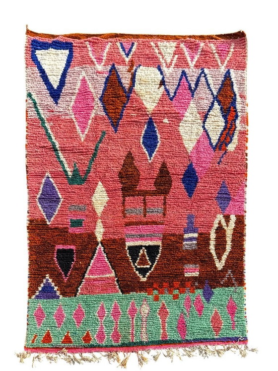 Image 1 of Modern Moroccan Berber Rug 200x300 cm– Handmade Wool Geometric Area Rug, Pink Boujad Style