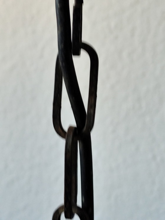 Image 1 of 1960s/70s Brutalist Pendant Lamp – Honsel Lighting – Wrought Iron & Frosted Glass