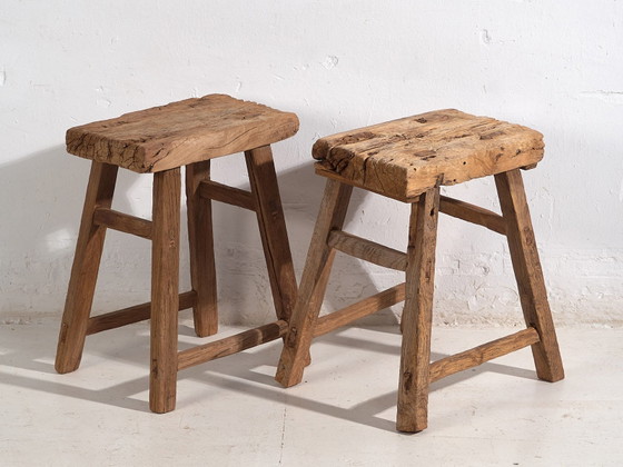 Taburetes antiguos de madera maciza (c.1900). Juego de dos piezas #2 (photo 34 of 34)