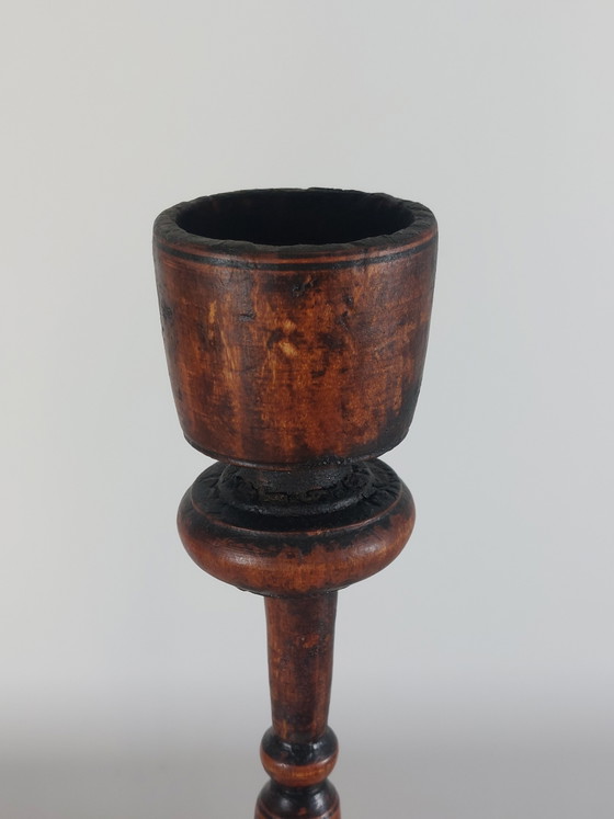 Image 1 of Candeliere antico in stile naif tornito, patina, arte popolare, scandinavo