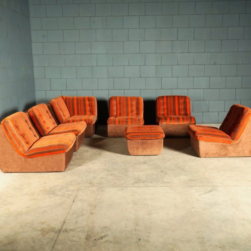 Midcentury modulaire zithoek/zitgroep – velours – jaren 70