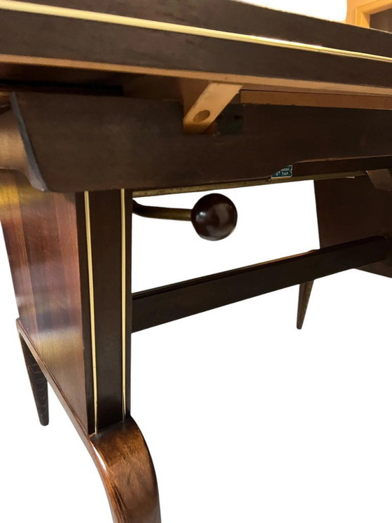 Image 1 of Menzel table/ Spider table, height-adjustable and extendable, made of dark wood with beautiful brass strips, Germany 1960