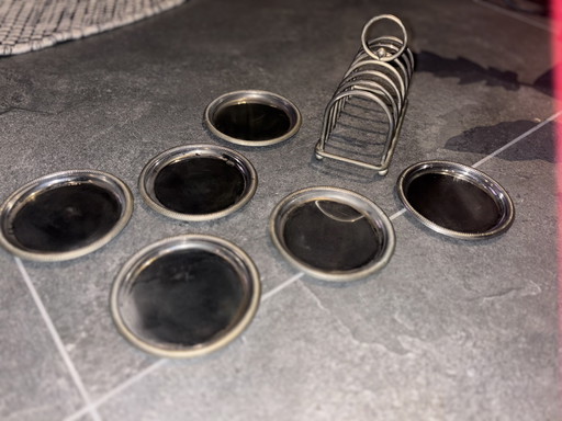 Dessous de verre vintage avec support – lot de 6 – couleur argentée