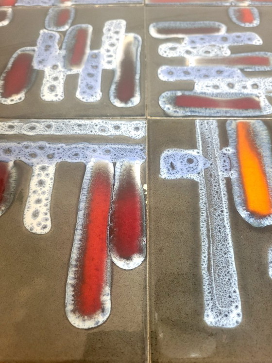 Image 1 of Table basse vintage avec plateau en céramique, signée Adri Belgium.