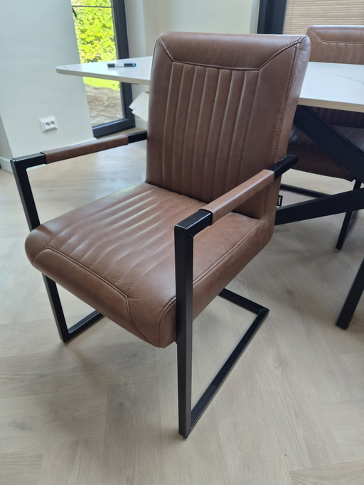 4x Robuuste Industriële Stoelen Buffel Leer