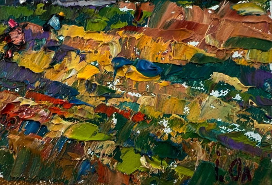 Original Oil Painting Village Day Landscape Plowing a Summer Field – Paintings & Drawings, Canvas (photo 5 of 8)