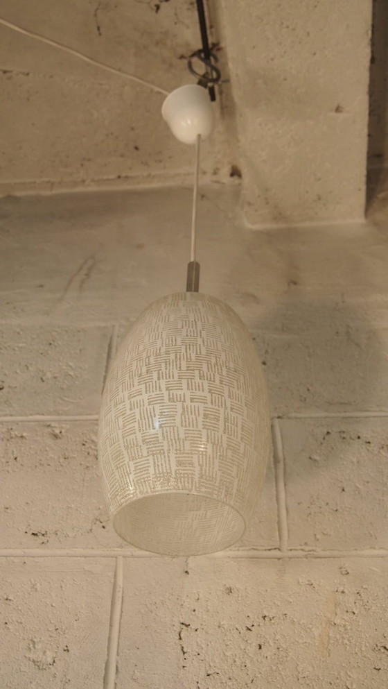 Image 1 of Lunel Pendant Light Frosted Glass Lantern Mid Century French Ceiling Lamp Style Vintage Geometric Lighting