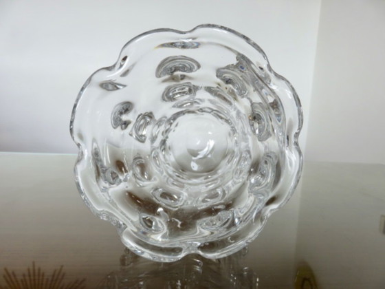 Image 1 of Schneider crystal vase with prominent stretched texture, signed, 1950