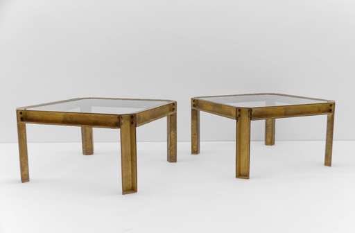 Model T09 Side or Coffee Tables in Brass and Glass by Peter Ghyczy, 1970s, Set of 2