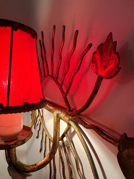 Image 1 of Applique da parete a forma di sole con foglie dorate, anni '60