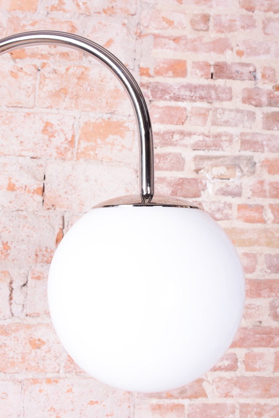 Restored Bauhaus Floor Lamp, by R. Slezák, Oak, Chrome, Czech, 1920s, Floor lights, Glass, Wood, Brown (photo 8 of 11)