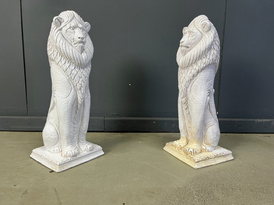 Image 1 of Pair of Renaissance Style Terracotta Lion Sculptures, 1950s