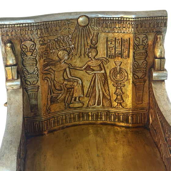 Image 1 of Handmade - Egyptian Pharaoh chair - Replica of King Tut’s Throne - FULL SIZE, Actual chair - Toscana Design - Gold leaf