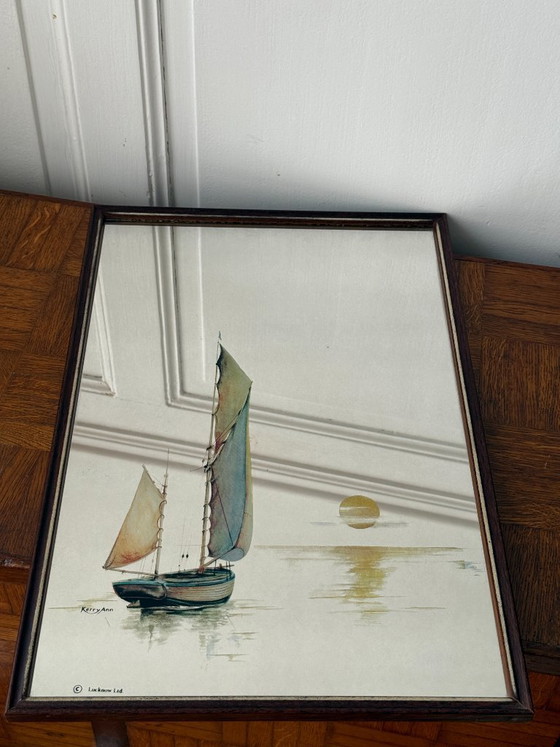 Image 1 of Coppia di specchi vintage con decorazione a forma di barca a vela, atmosfera marina, anni '70/'80