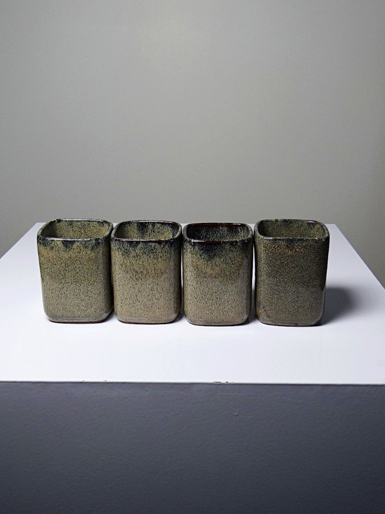 Image 1 of Chinese glazed earthenware tea set, teapot and 4 cups, 1980s