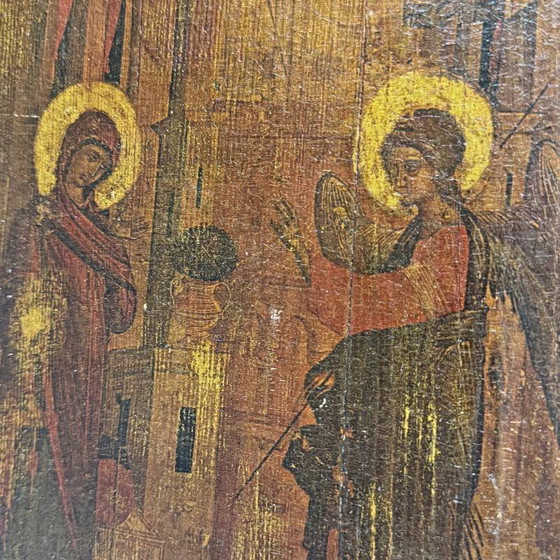 Icono ruso antiguo - La Anunciación - Siglos XVIII/XIX – Objetos decorativos, Wood (photo 3 of 4)