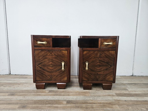 Art Decò bedside tables in briar root and Bakelite