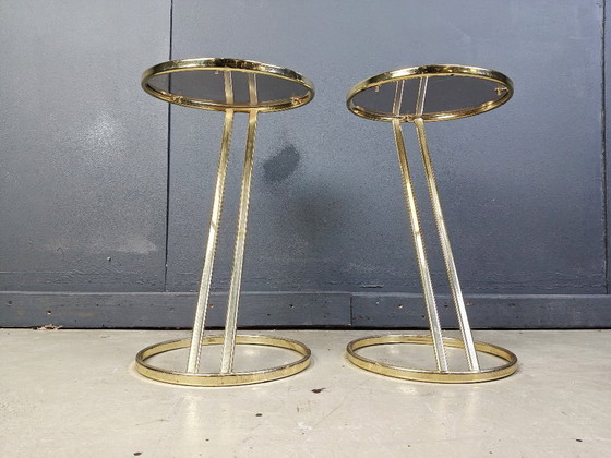 Image 1 of Vintage messing bijzettafels - set van 2, jaren 1970