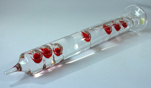 Xl Grote Galileo Thermometer - Handgemaakt - Mondgeblazen - Glas/Metaal - Vintage