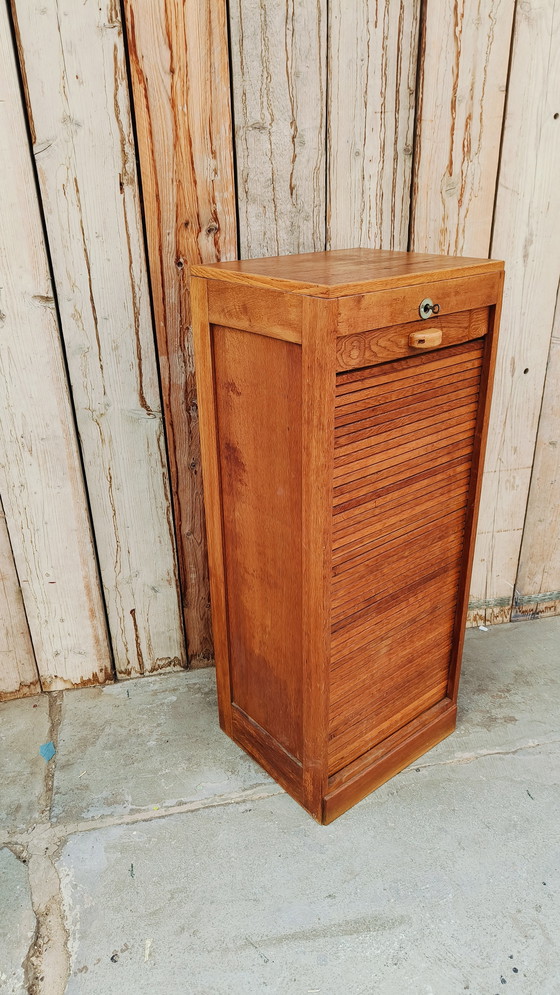 Image 1 of Vintage Industriële Oude Antieke Eikenhout Archiefkast Rolluikkasten