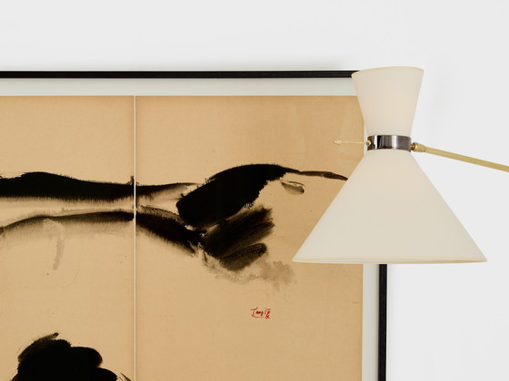 Image 1 of T’ang Haywen signed diptych ink on beige paper 1970