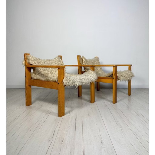 2x Chaises longues en pin et toile par Erik Wørts pour IKEA 70s