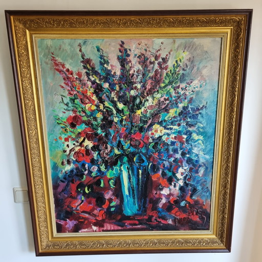 Jan Makkes - Kleurrijk Bloemstilleven 